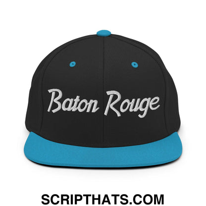 Baton Rouge Script Snapback Hat Black Teal