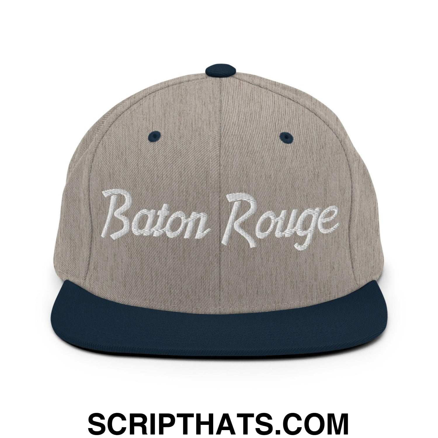 Baton Rouge Script Snapback Hat Heather Grey Navy