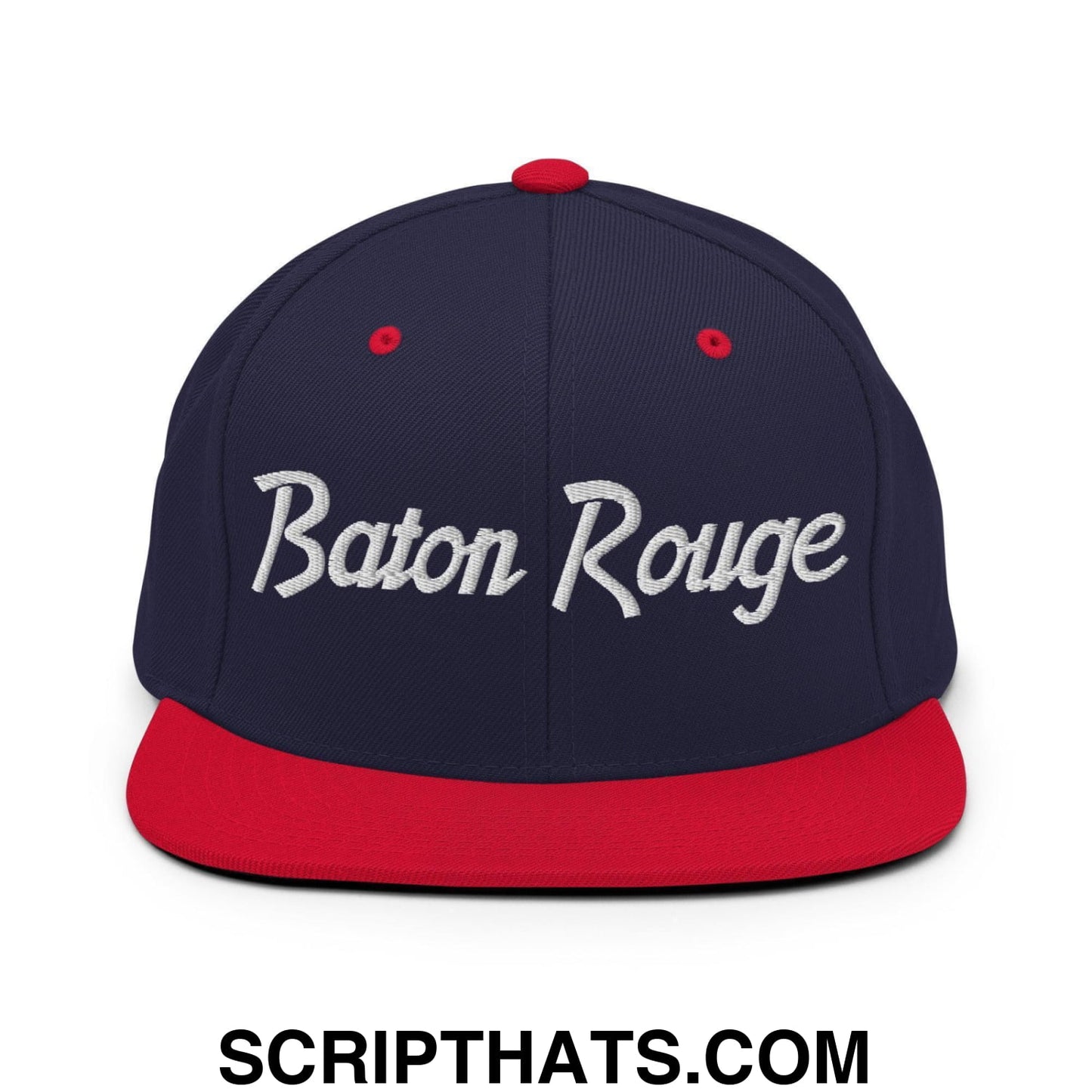 Baton Rouge Script Snapback Hat Navy Red