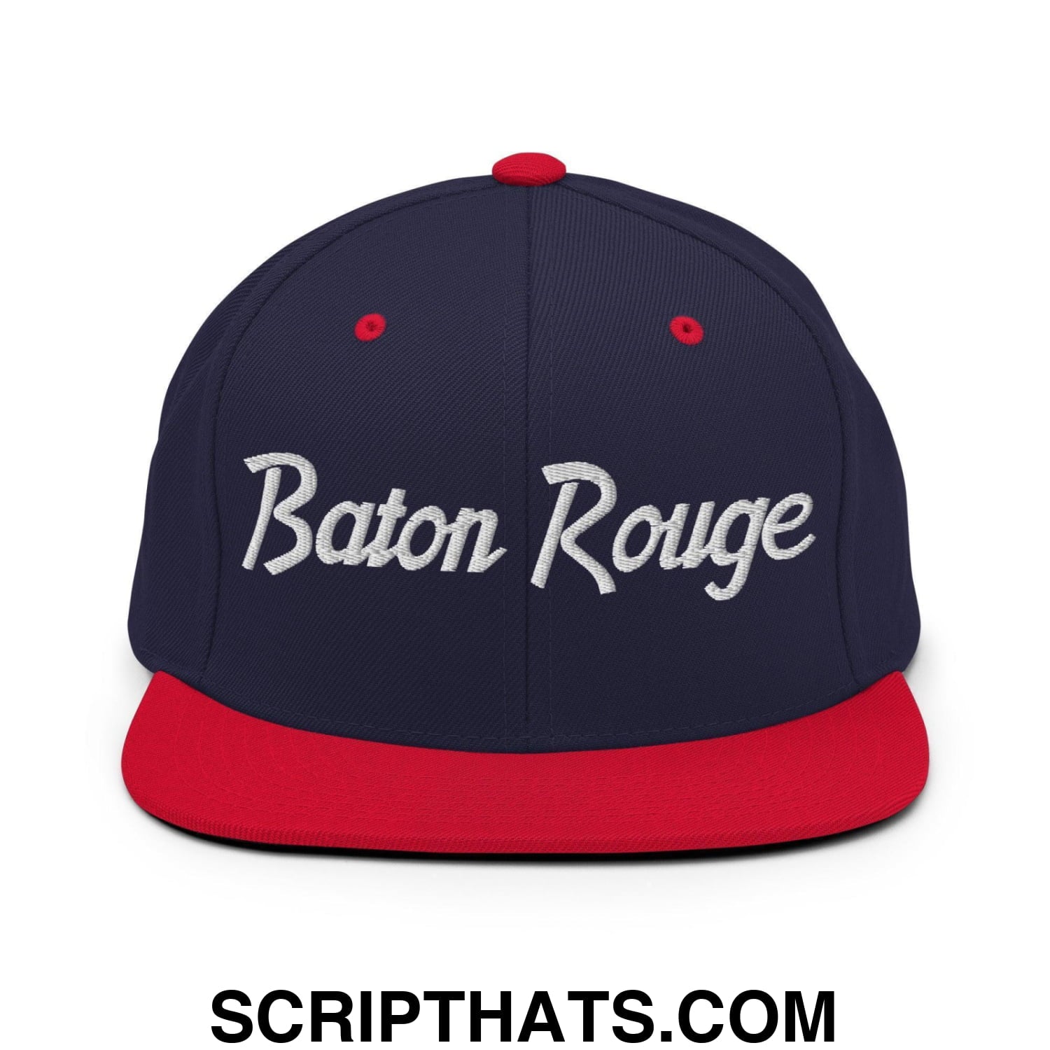 Baton Rouge Script Snapback Hat Navy Red