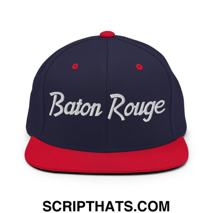 Baton Rouge Script Snapback Hat Navy Red