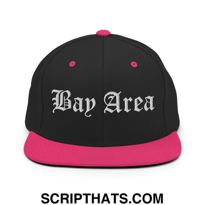 Bay Area Old English Embroidered Flat Bill Brim Snapback Hat Black Neon Pink