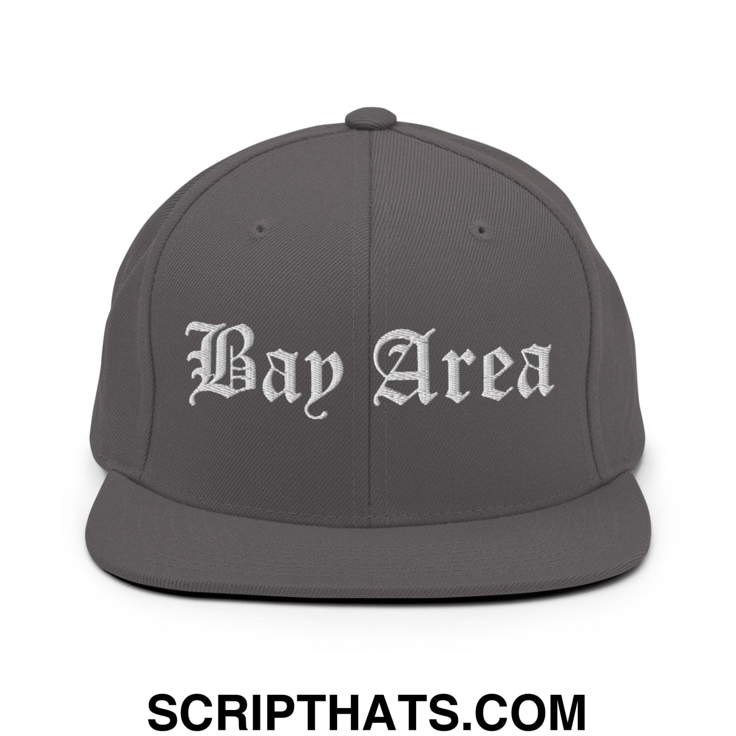 Bay Area Old English Embroidered Flat Bill Brim Snapback Hat Dark Grey