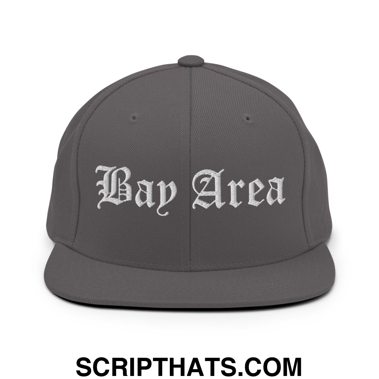Bay Area Old English Embroidered Flat Bill Brim Snapback Hat Dark Grey