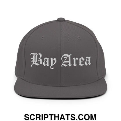 Bay Area Old English Embroidered Flat Bill Brim Snapback Hat Dark Grey