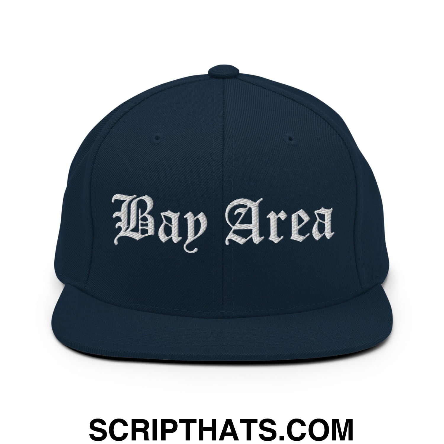 Bay Area Old English Embroidered Flat Bill Brim Snapback Hat Dark Navy