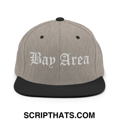 Bay Area Old English Embroidered Flat Bill Brim Snapback Hat Heather Black
