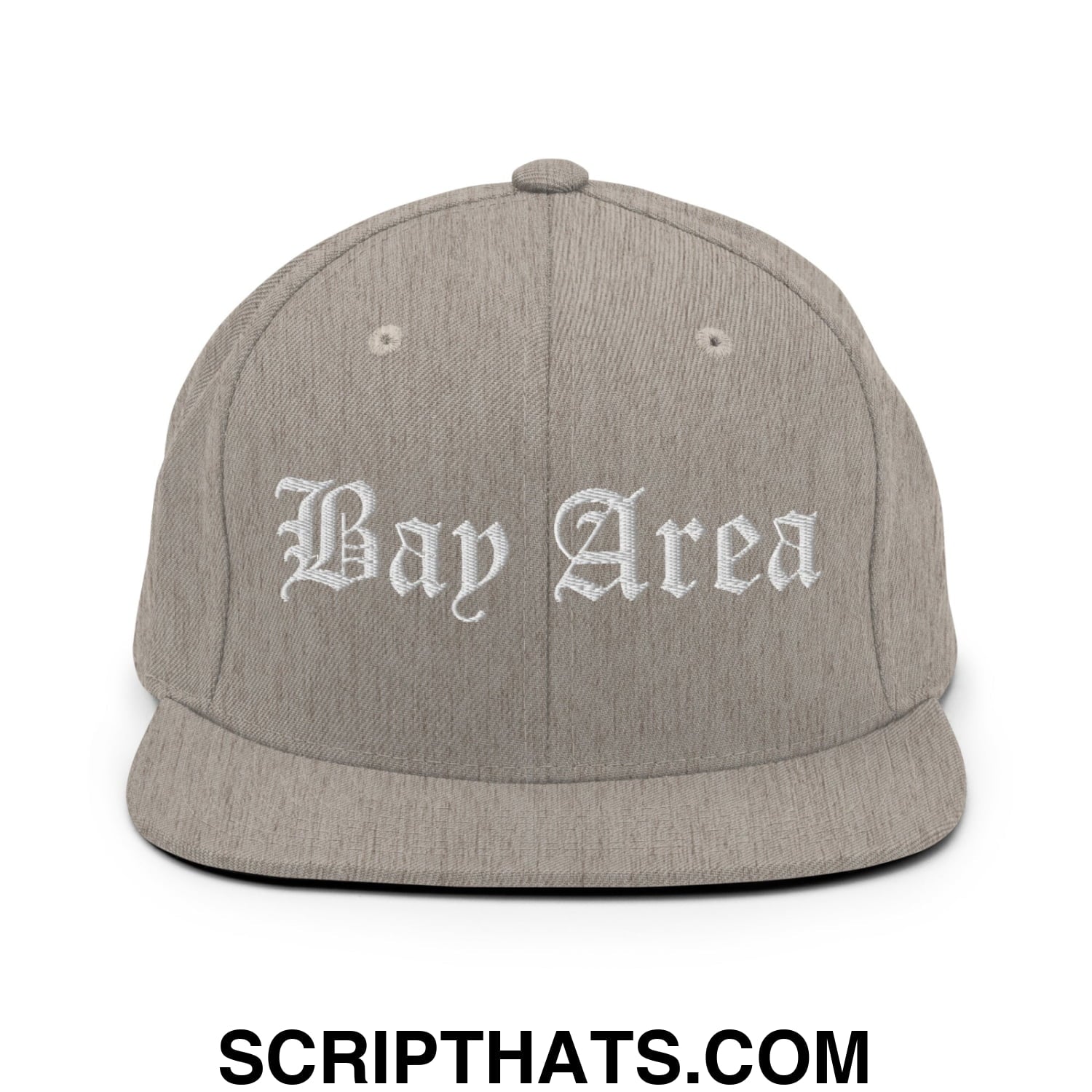 Bay Area Old English Embroidered Flat Bill Brim Snapback Hat Heather Grey
