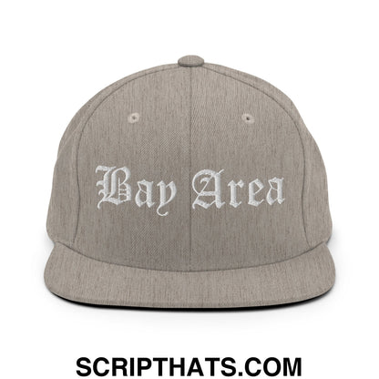 Bay Area Old English Embroidered Flat Bill Brim Snapback Hat Heather Grey
