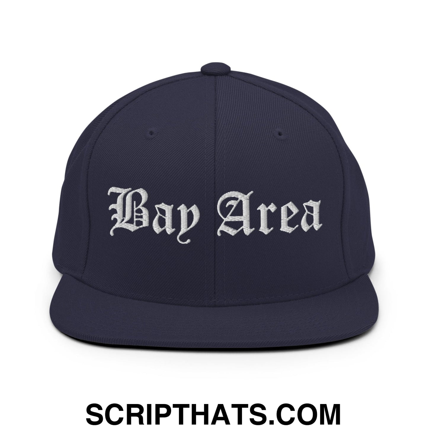 Bay Area Old English Embroidered Flat Bill Brim Snapback Hat Navy