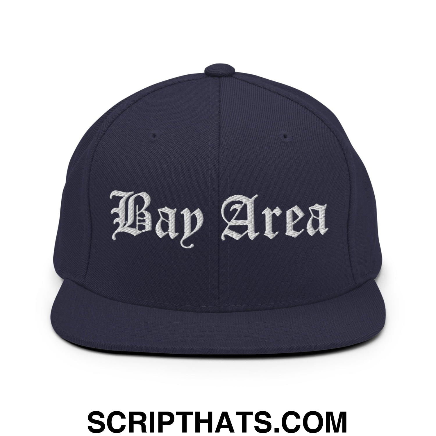Bay Area Old English Embroidered Flat Bill Brim Snapback Hat Navy