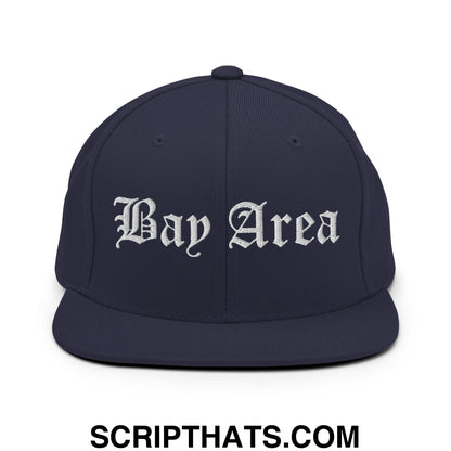 Bay Area Old English Embroidered Flat Bill Brim Snapback Hat Navy
