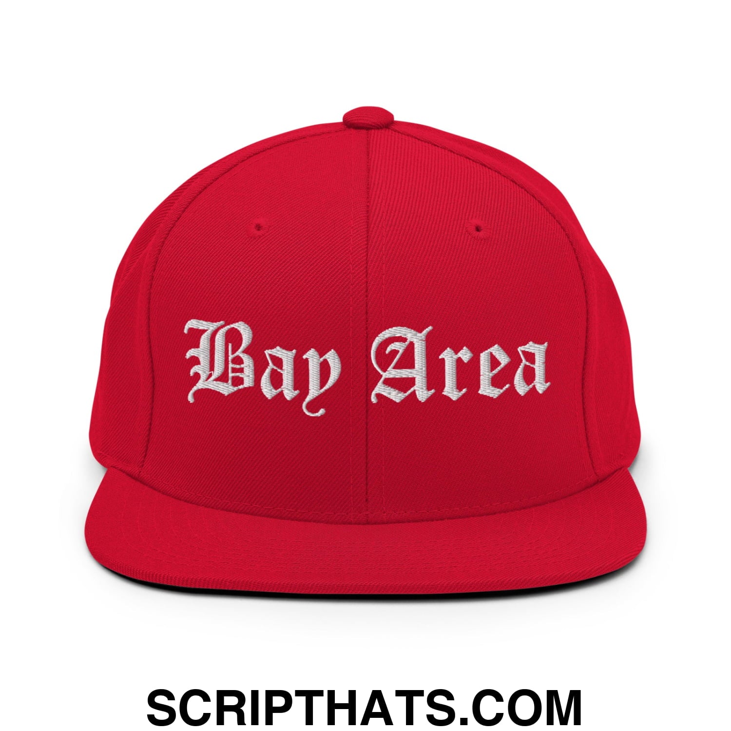 Bay Area Old English Embroidered Flat Bill Brim Snapback Hat Red