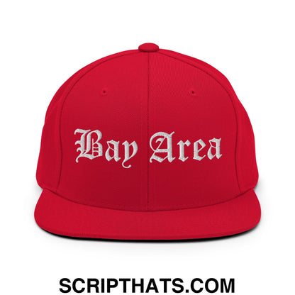 Bay Area Old English Embroidered Flat Bill Brim Snapback Hat Red