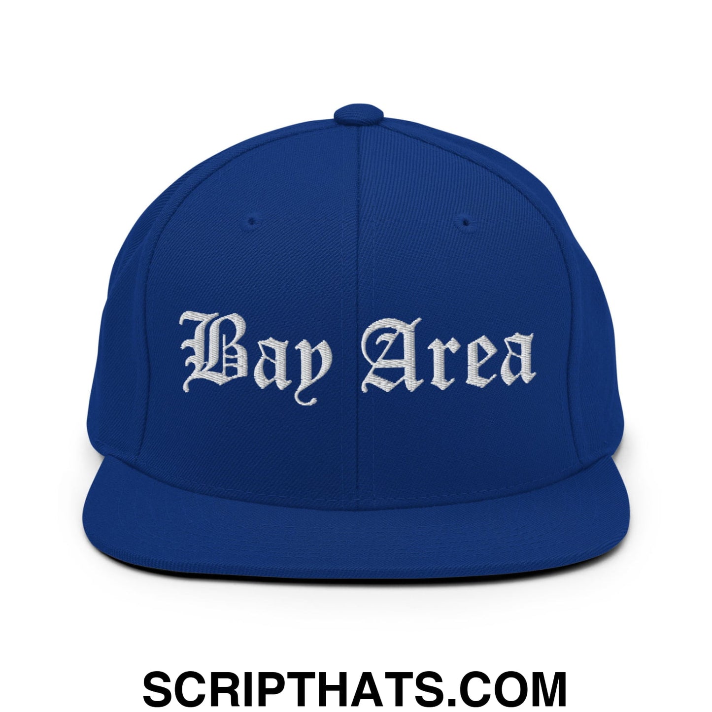 Bay Area Old English Embroidered Flat Bill Brim Snapback Hat Royal Blue