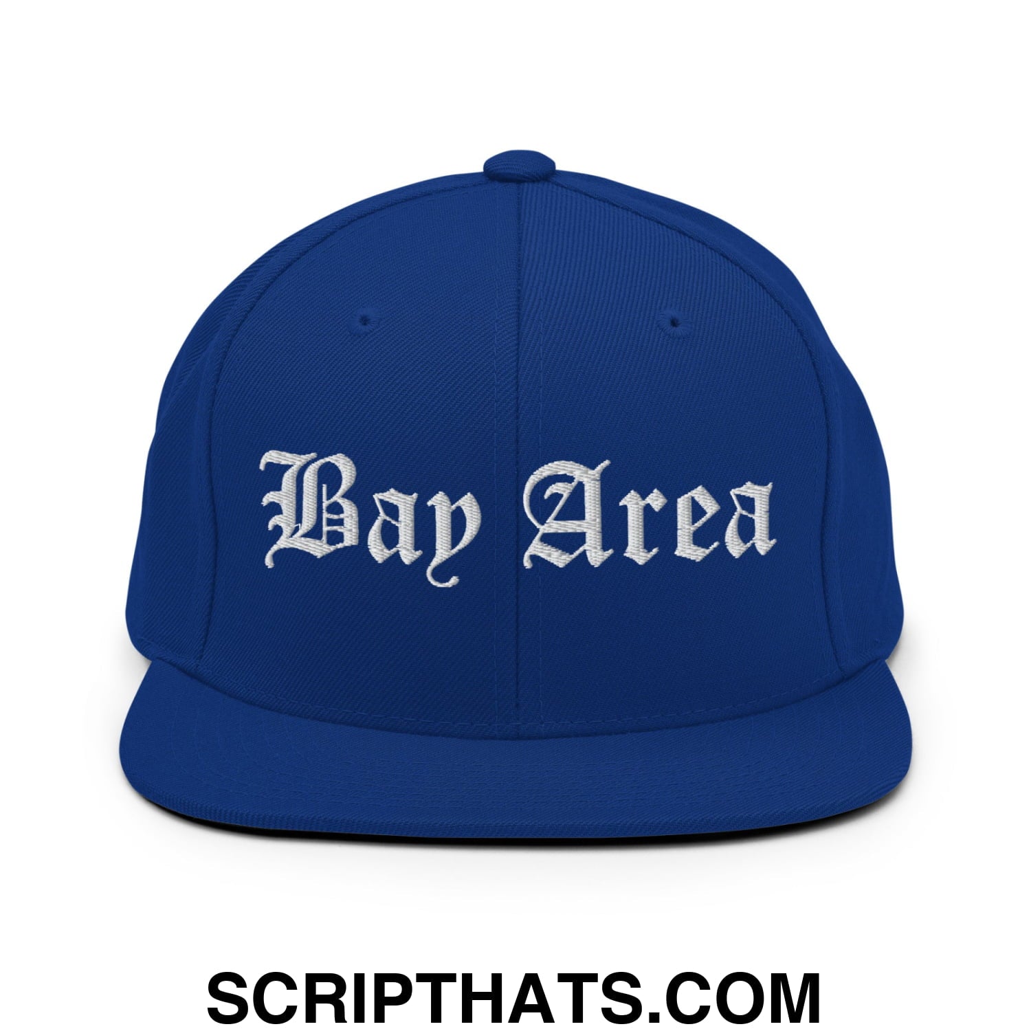 Bay Area Old English Embroidered Flat Bill Brim Snapback Hat Royal Blue