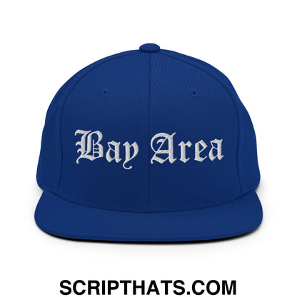 Bay Area Old English Embroidered Flat Bill Brim Snapback Hat Royal Blue