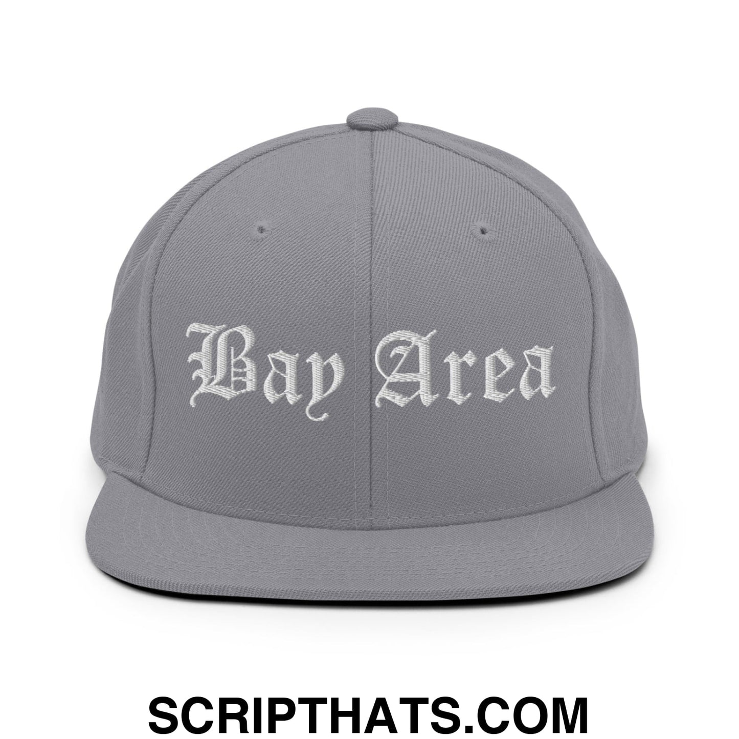 Bay Area Old English Embroidered Flat Bill Brim Snapback Hat Silver