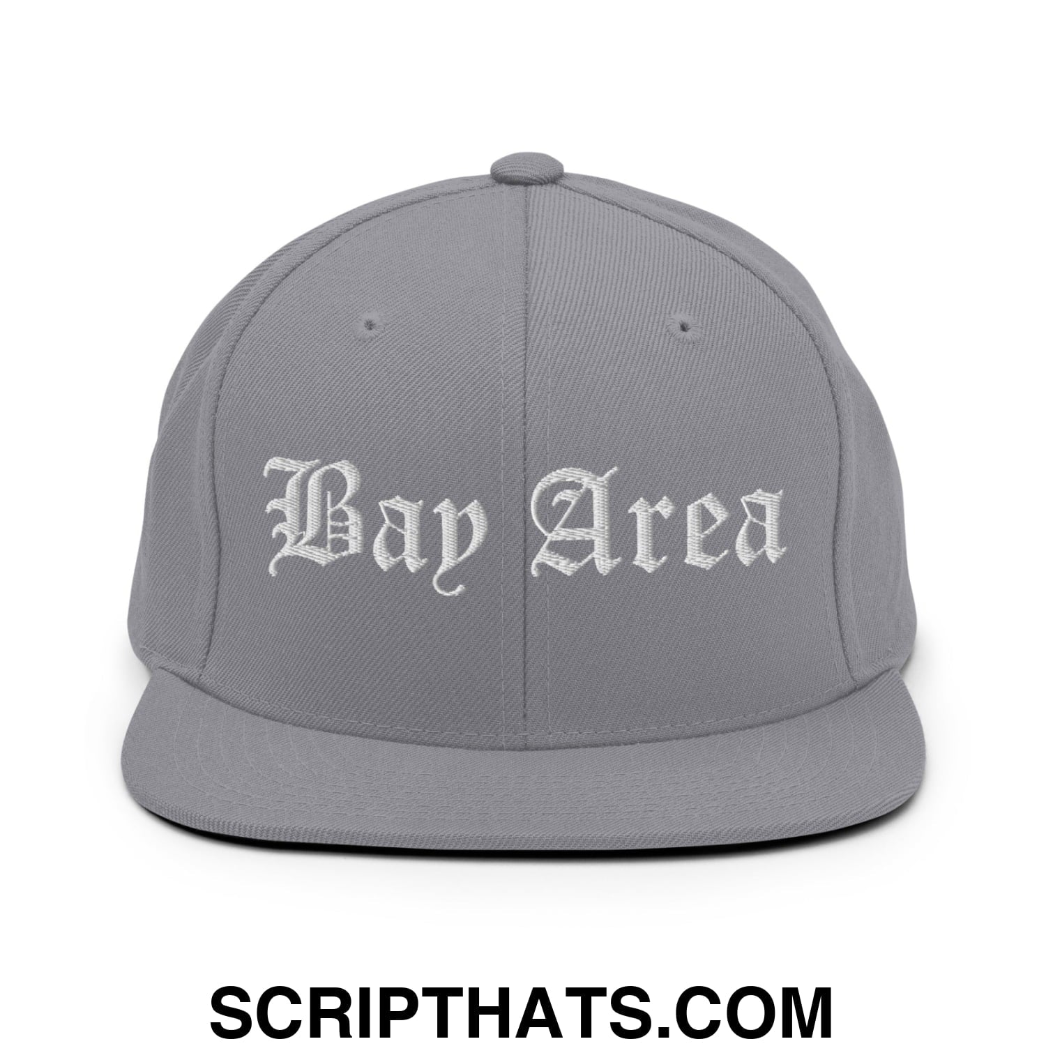 Bay Area Old English Embroidered Flat Bill Brim Snapback Hat Silver
