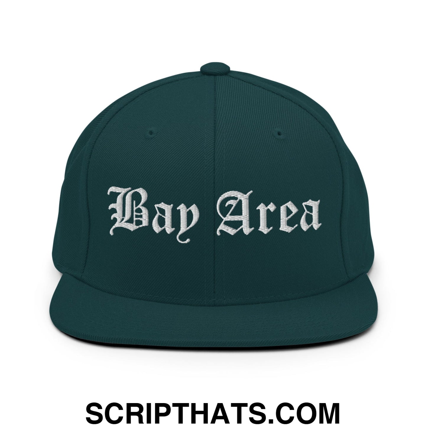 Bay Area Old English Embroidered Flat Bill Brim Snapback Hat Spruce