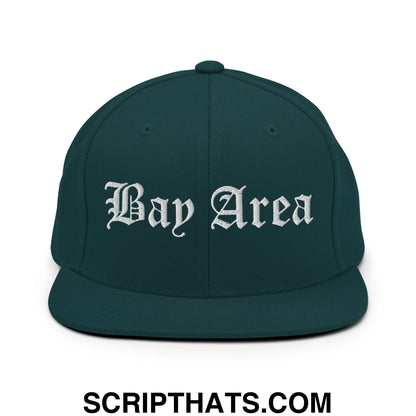 Bay Area Old English Embroidered Flat Bill Brim Snapback Hat Spruce
