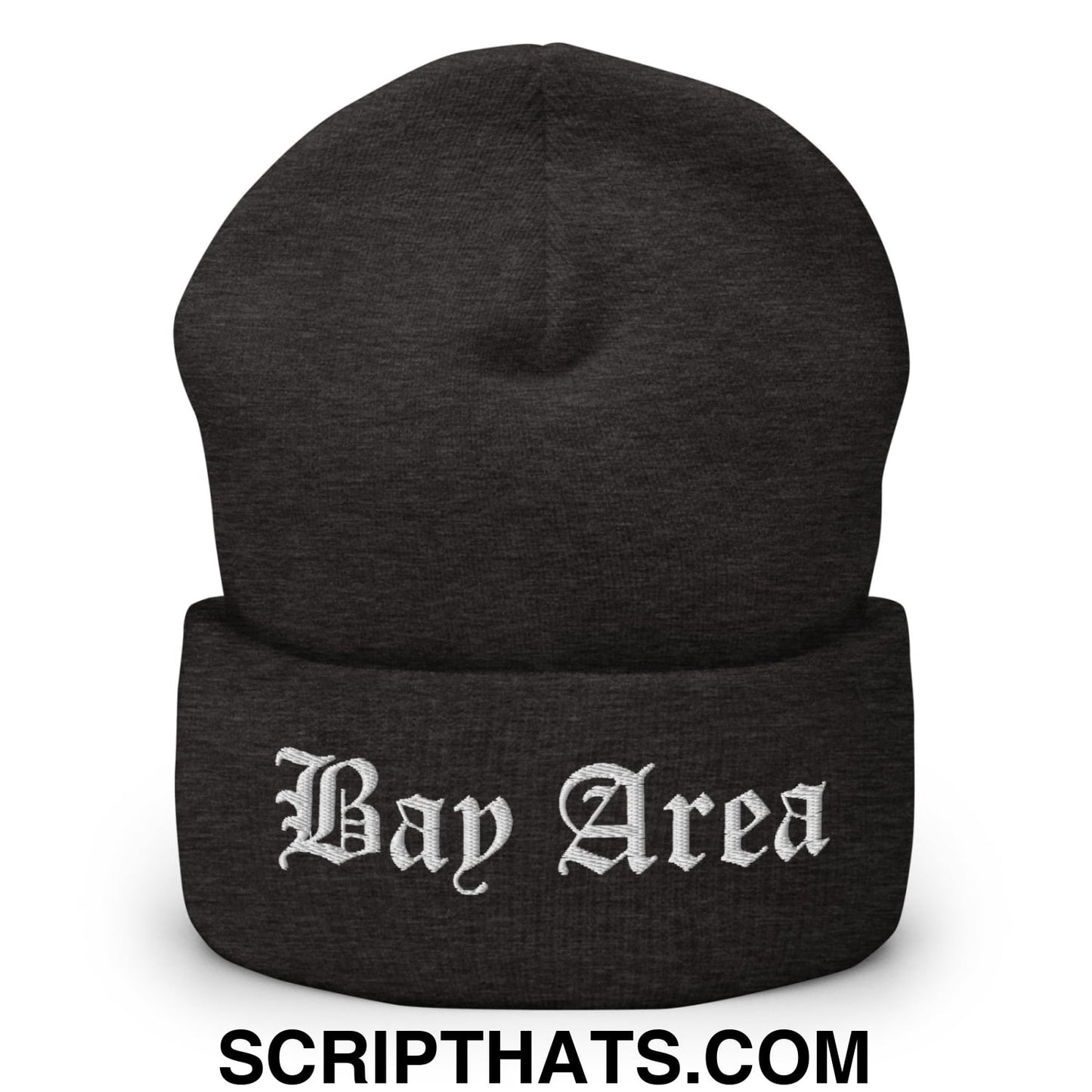 Bay Area Old English Embroidered Knit Cuffed Beanie Dark Grey