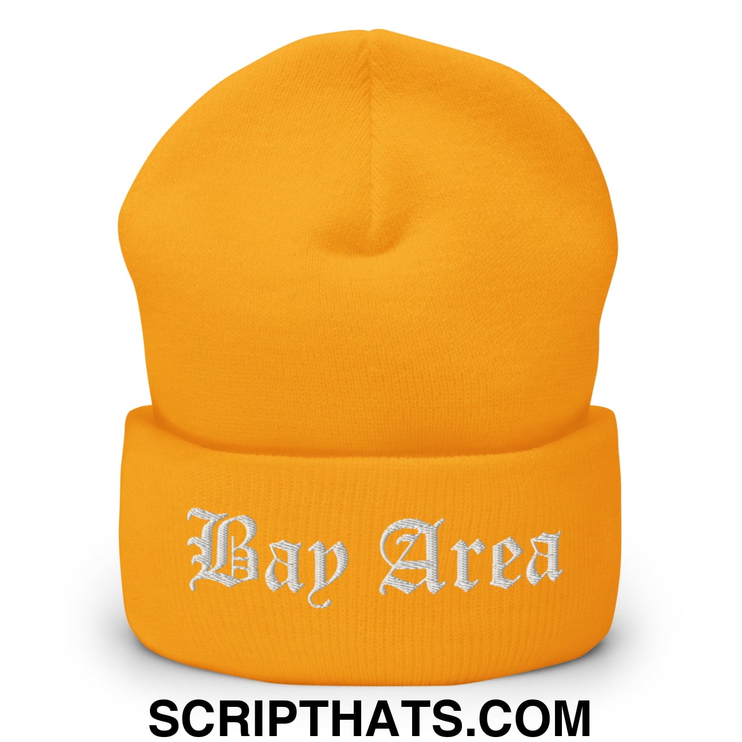 Bay Area Old English Embroidered Knit Cuffed Beanie Gold