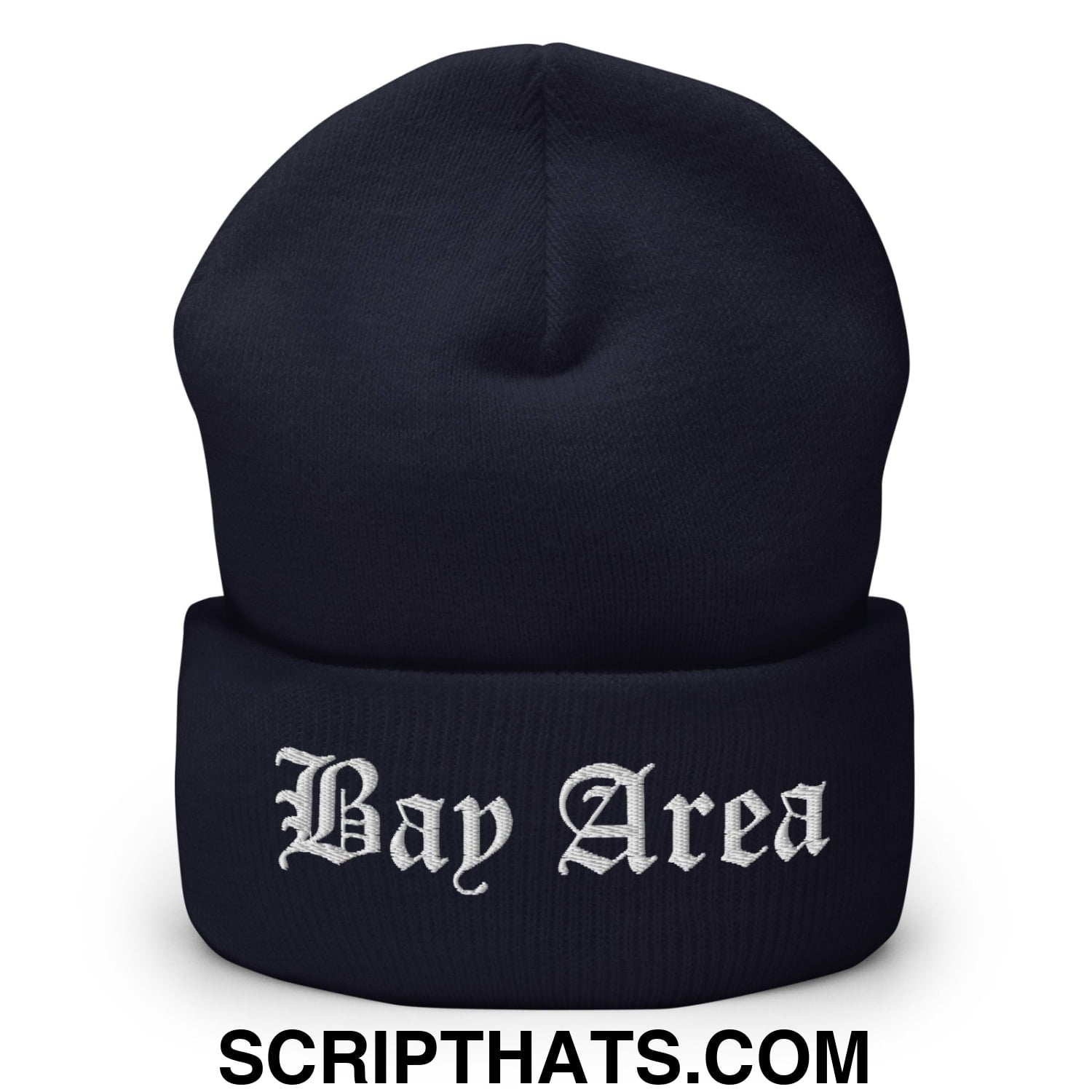 Bay Area Old English Embroidered Knit Cuffed Beanie Navy