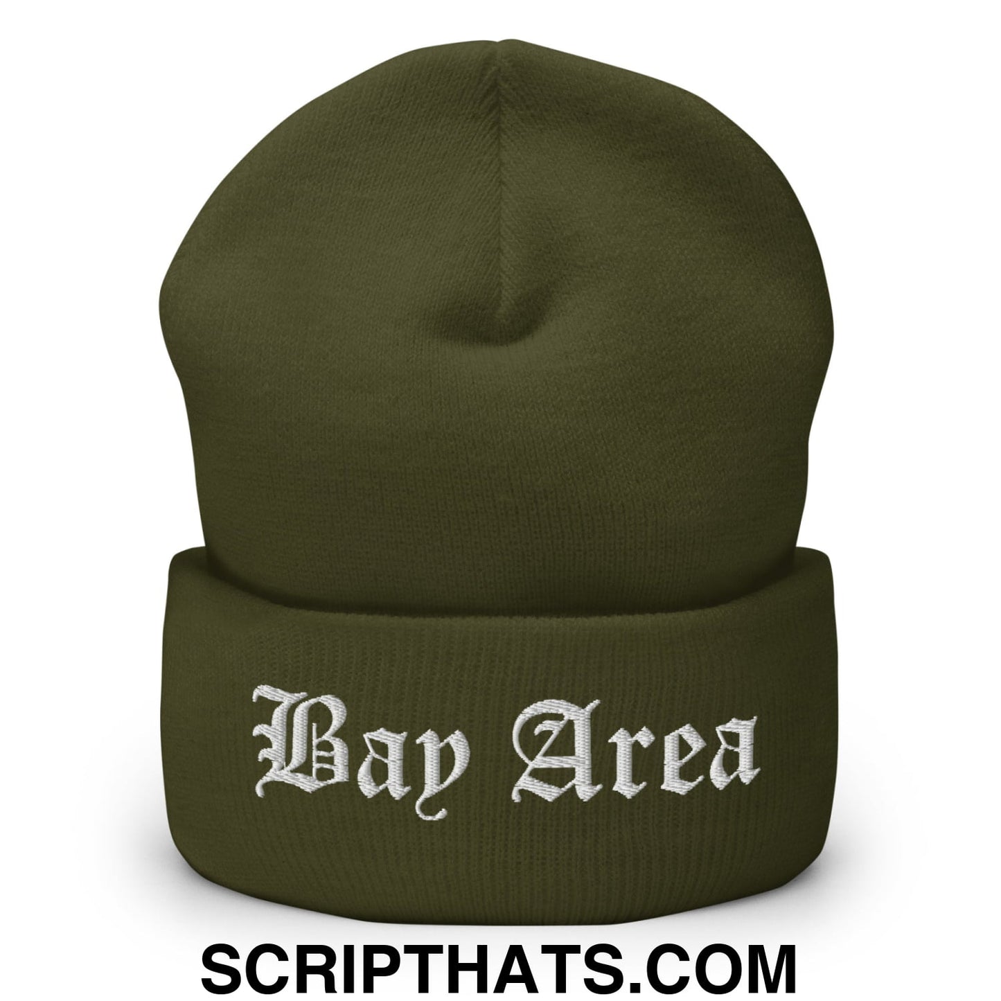 Bay Area Old English Embroidered Knit Cuffed Beanie Olive