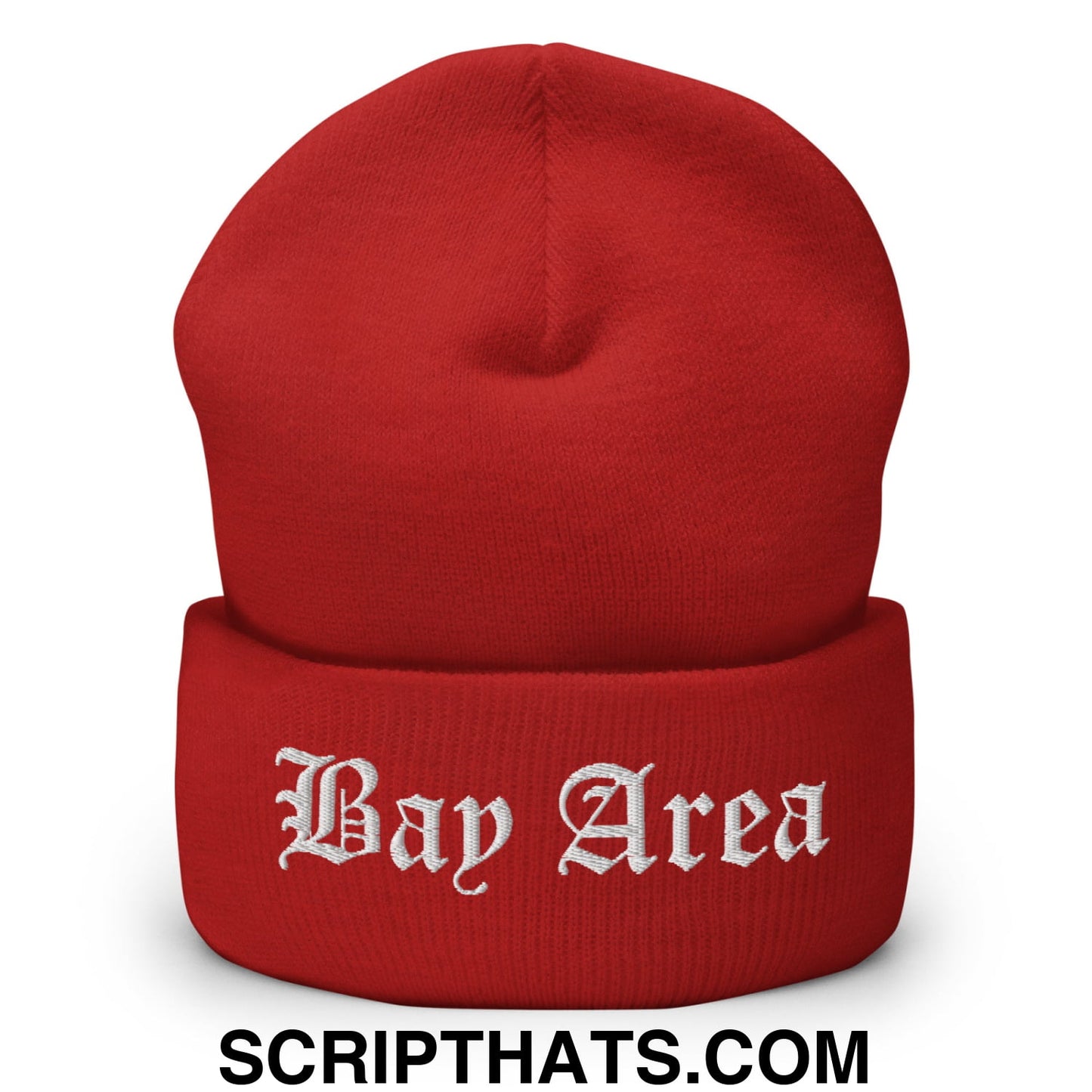 Bay Area Old English Embroidered Knit Cuffed Beanie Red