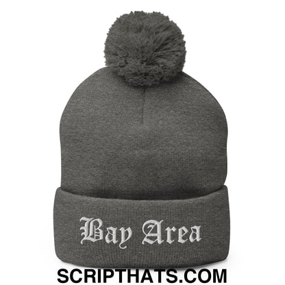Bay Area Old English Embroidered Knit Pom Pom Beanie Dark Heather Grey