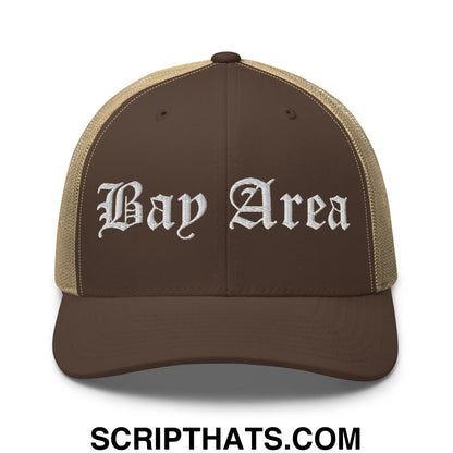 Bay Area Old English Embroidered Mesh Trucker Hat Brown Khaki