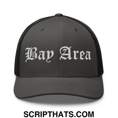 Bay Area Old English Embroidered Mesh Trucker Hat Charcoal Black