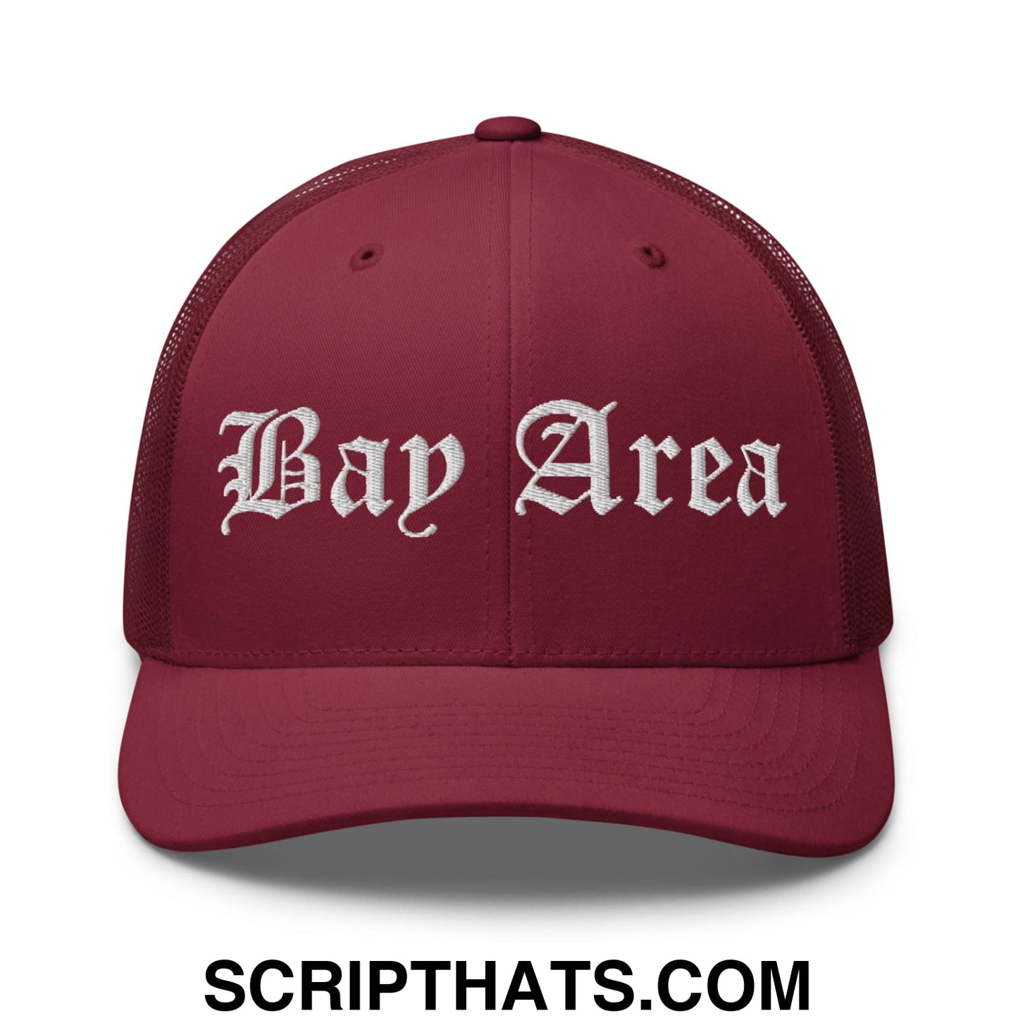 Bay Area Old English Embroidered Mesh Trucker Hat Cranberry