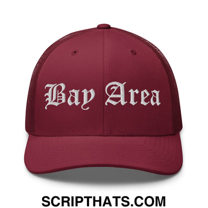 Bay Area Old English Embroidered Mesh Trucker Hat Cranberry
