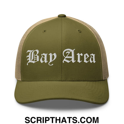 Bay Area Old English Embroidered Mesh Trucker Hat Moss Khaki