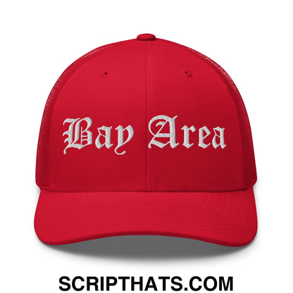 Bay Area Old English Embroidered Mesh Trucker Hat Red