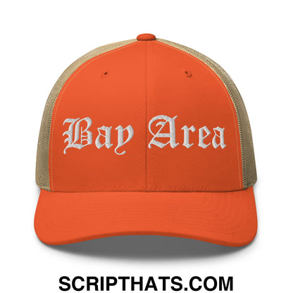 Bay Area Old English Embroidered Mesh Trucker Hat Rustic Orange Khaki