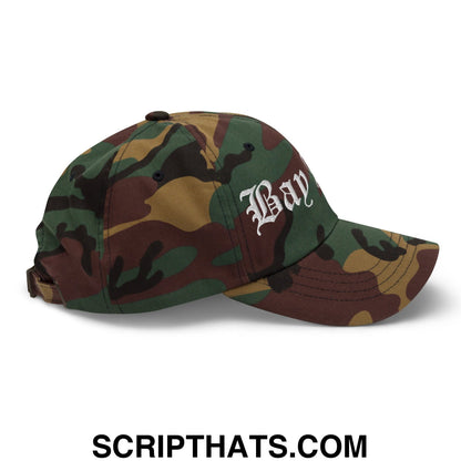 Bay Area Old English Embroidered Unstructured Dad Hat Green Camo