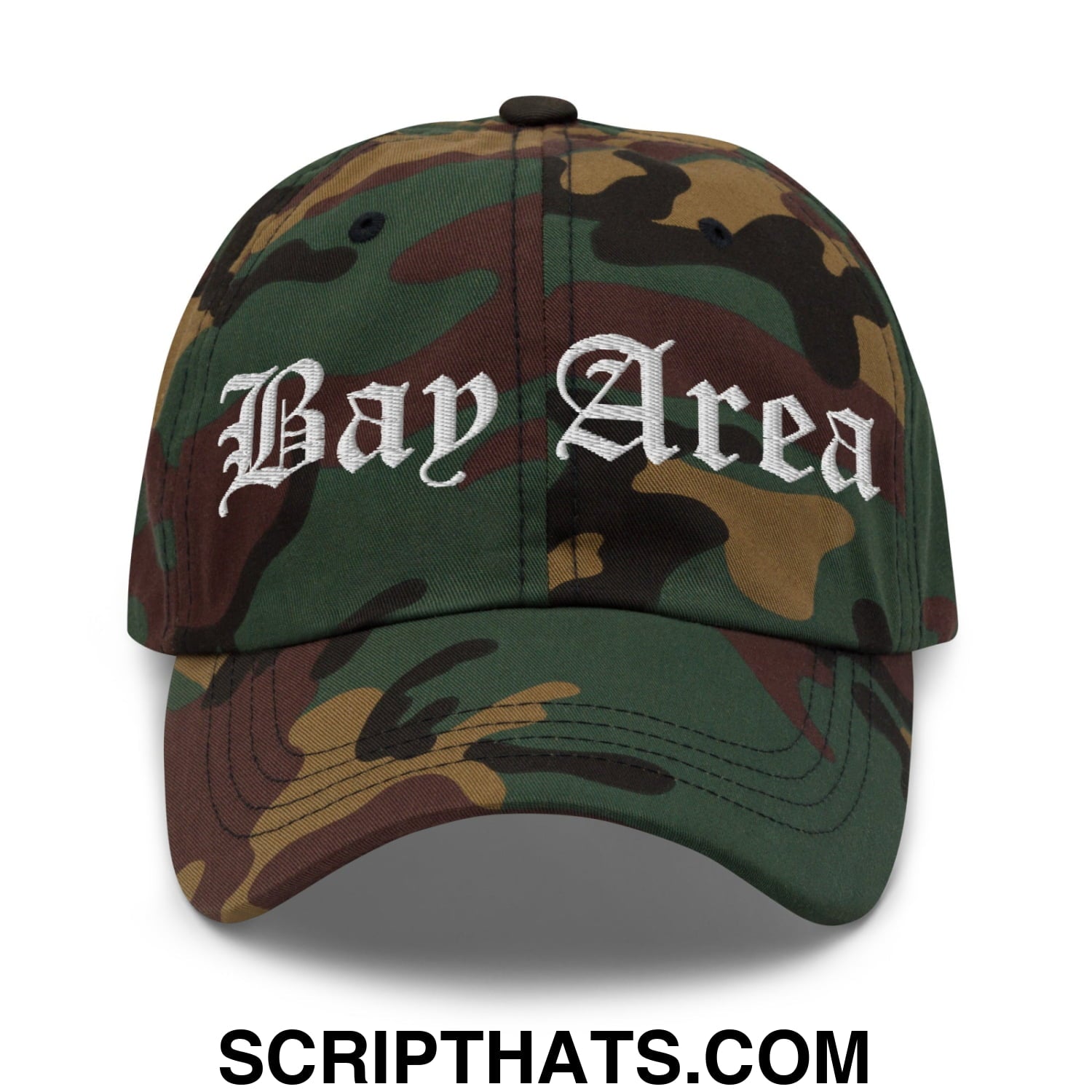 Bay Area Old English Embroidered Unstructured Dad Hat Green Camo