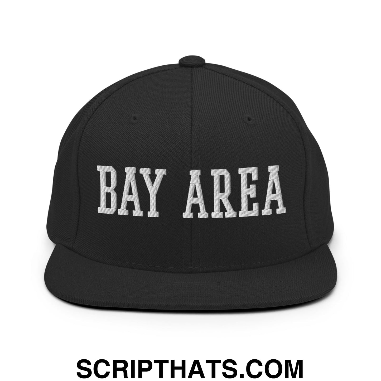 Bay Area Varsity College Block Embroidered Flat Bill Brim Snapback Hat Black
