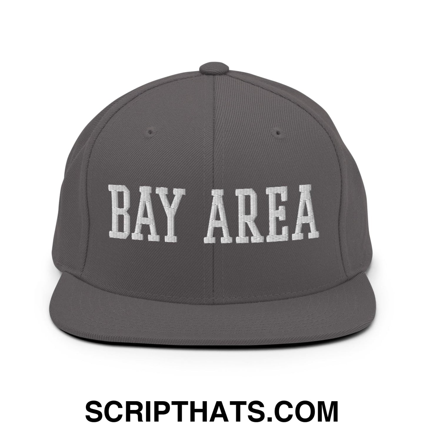 Bay Area Varsity College Block Embroidered Flat Bill Brim Snapback Hat Dark Grey