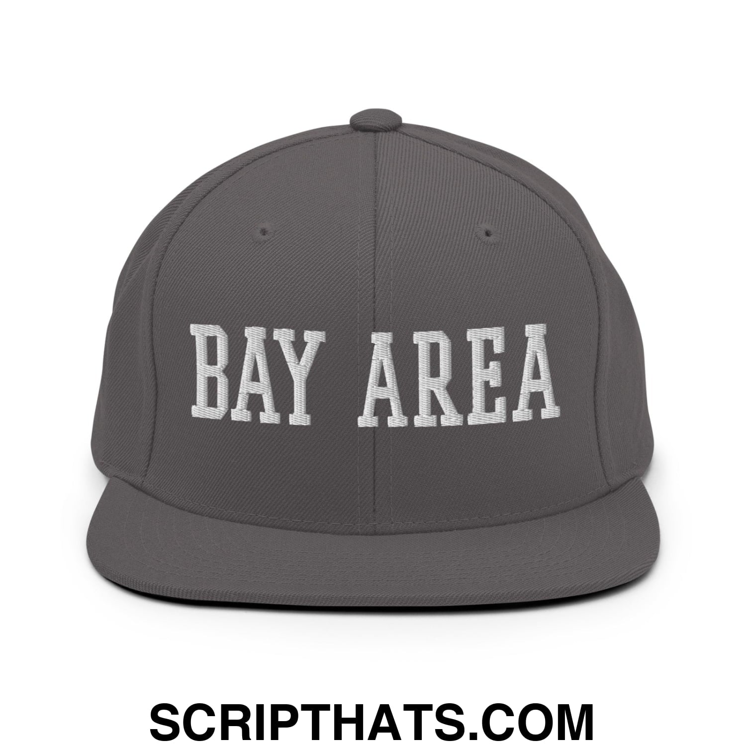 Bay Area Varsity College Block Embroidered Flat Bill Brim Snapback Hat Dark Grey