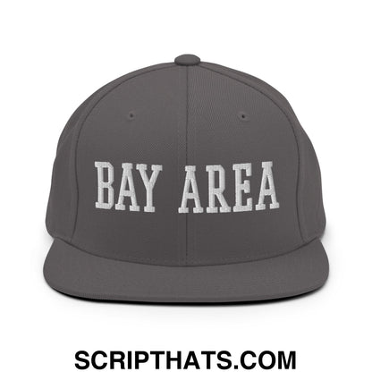Bay Area Varsity College Block Embroidered Flat Bill Brim Snapback Hat Dark Grey