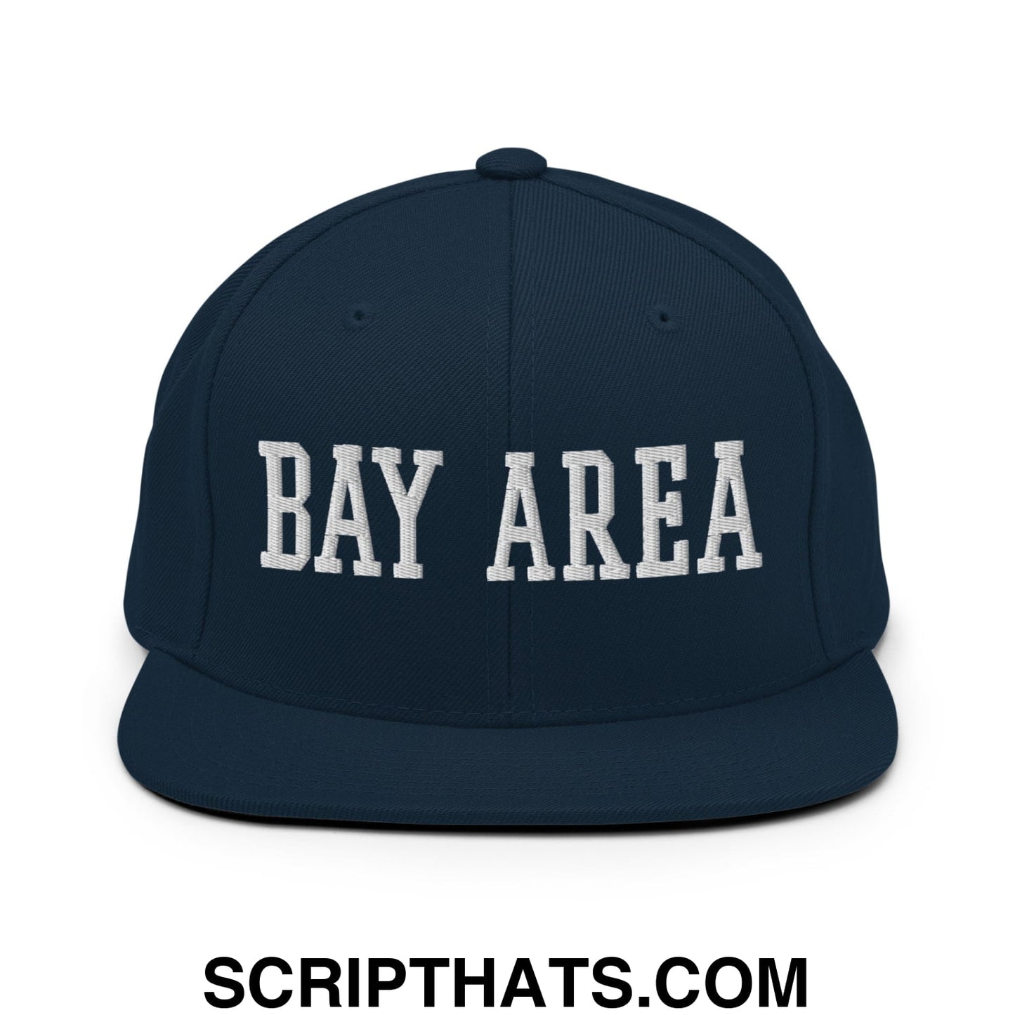 Bay Area Varsity College Block Embroidered Flat Bill Brim Snapback Hat Dark Navy
