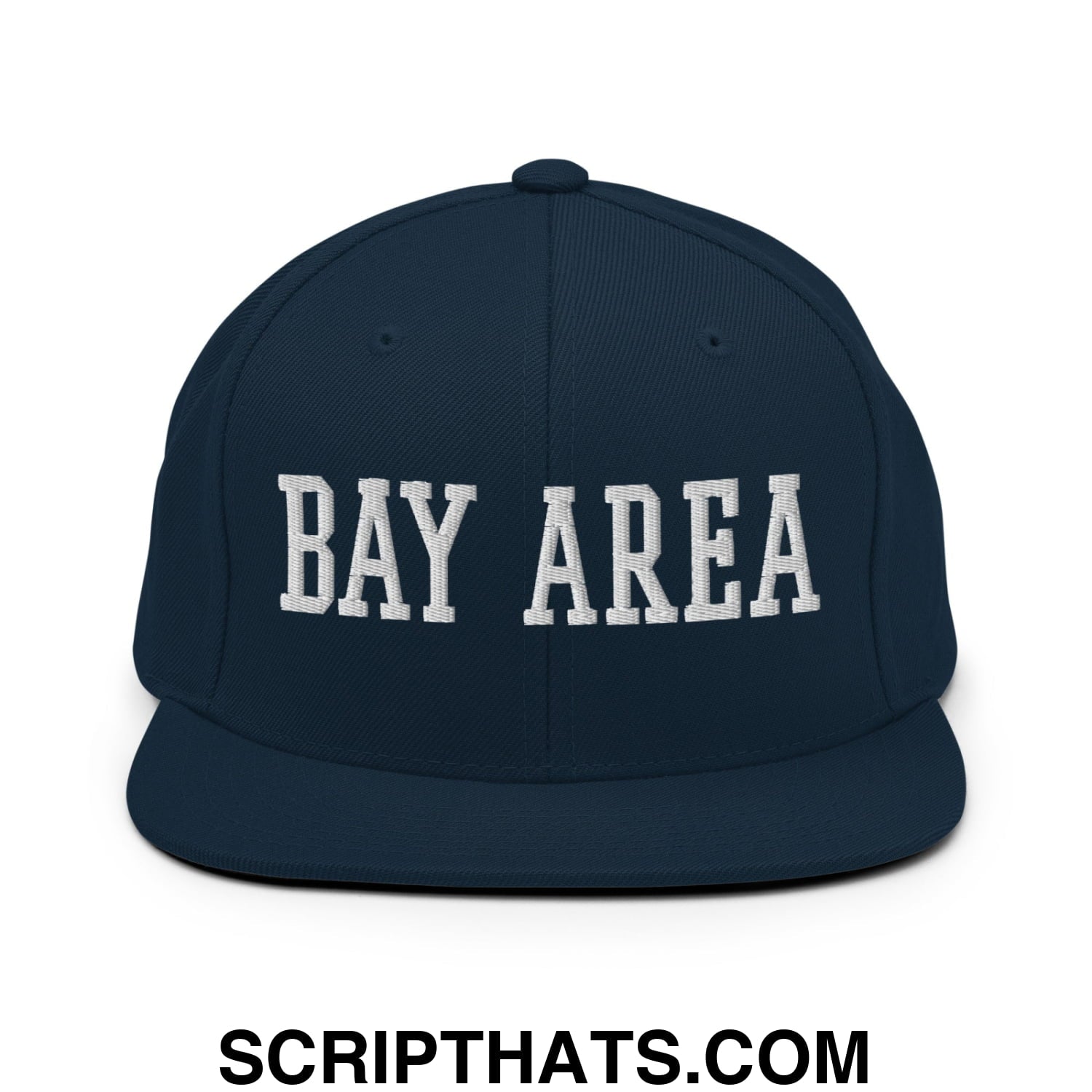 Bay Area Varsity College Block Embroidered Flat Bill Brim Snapback Hat Dark Navy
