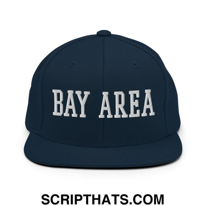 Bay Area Varsity College Block Embroidered Flat Bill Brim Snapback Hat Dark Navy