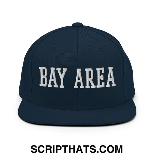 Bay Area Varsity College Block Embroidered Flat Bill Brim Snapback Hat Dark Navy