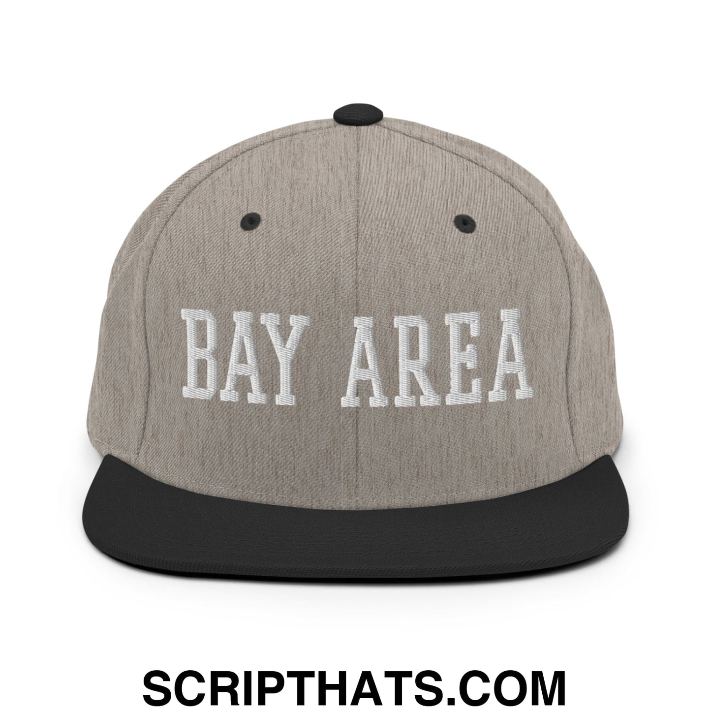 Bay Area Varsity College Block Embroidered Flat Bill Brim Snapback Hat Heather Black