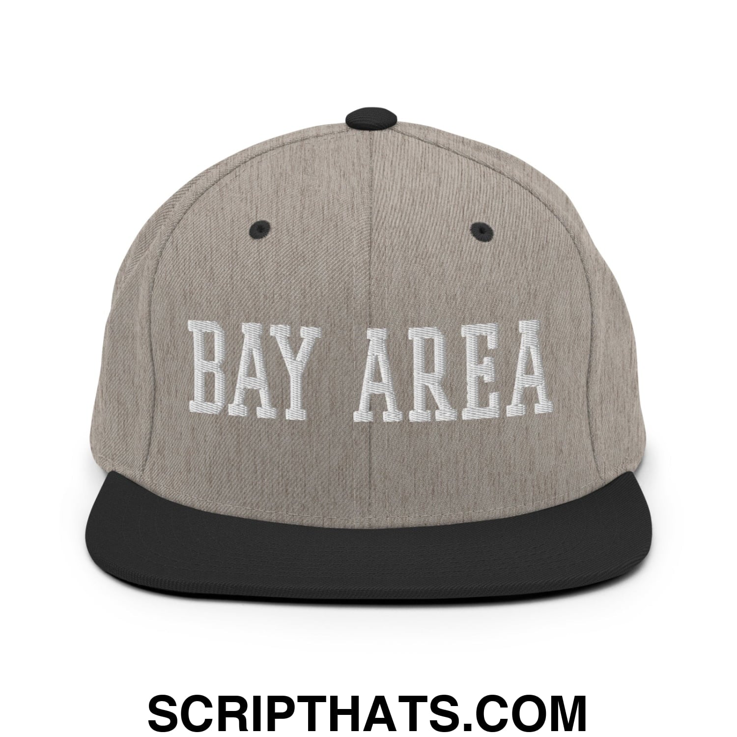 Bay Area Varsity College Block Embroidered Flat Bill Brim Snapback Hat Heather Black